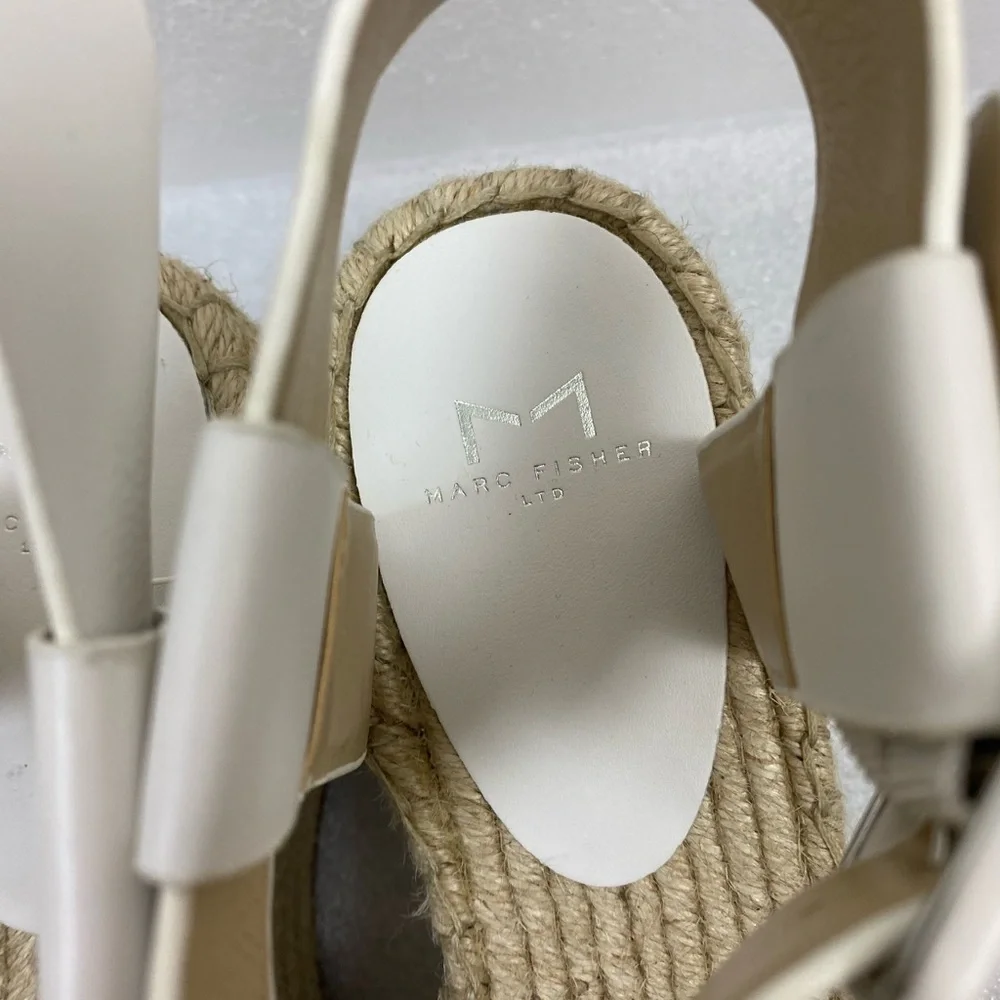 Marc Fisher Randall‎ Platform Wedge Espadrille White Leather Summer sandals 10 M